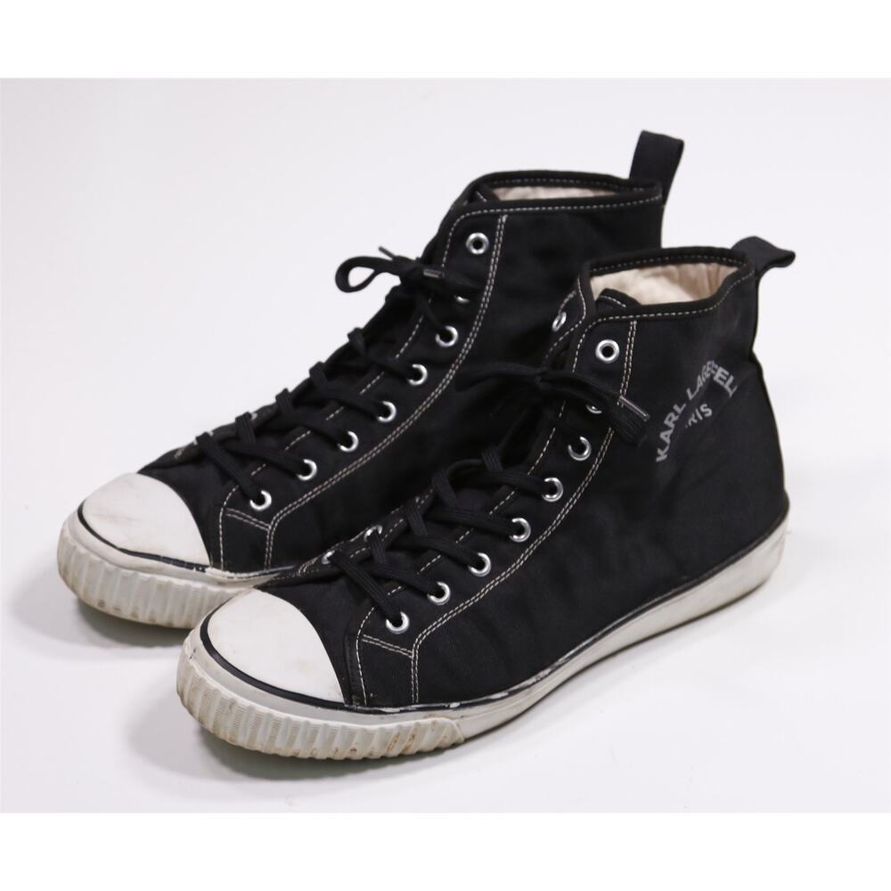 Karl Lagerfeld Mens Black White High Top Sneakers Eu 44 - US 11 - Picture 2 of 10